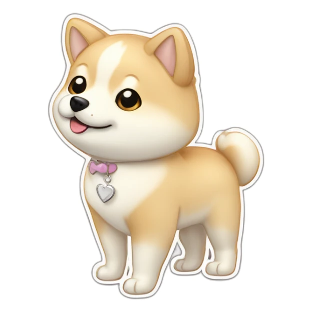 Cream Shiba Inu with silver heart name tag sticker