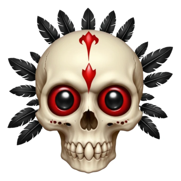 Sanguine-red black-eye-sockets canine-skull with black hollow eye sockets and black feathers and black gems and black spikes sticker
