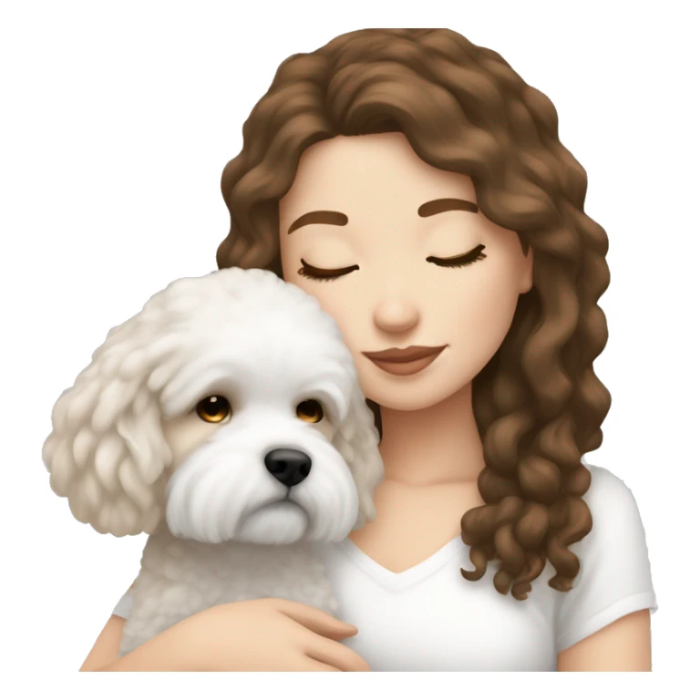 White girl brown hair sleeping with Mini Bichon sticker
