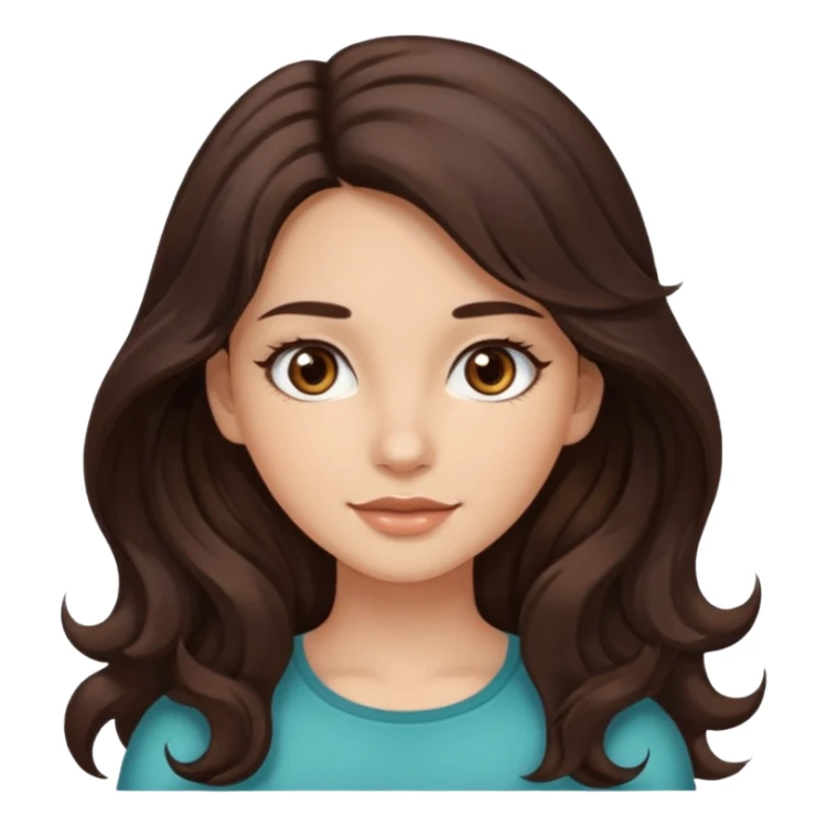 girl with wavy long dark brown hair, brown eyes, light to medium complexion, long lashes sticker