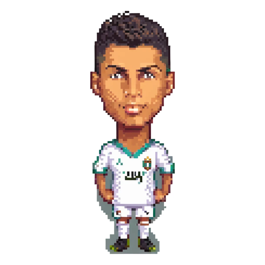 Cristiano Ronaldo caricature, pixel art style sticker