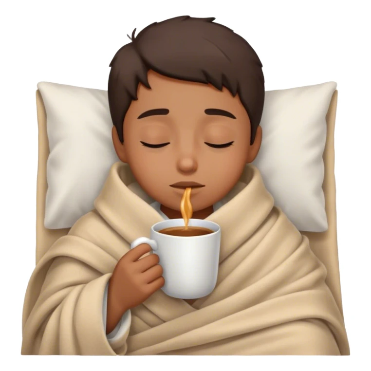 Little brown Boy inside a blanket sipping coffee Eyes Closed without bed sticker