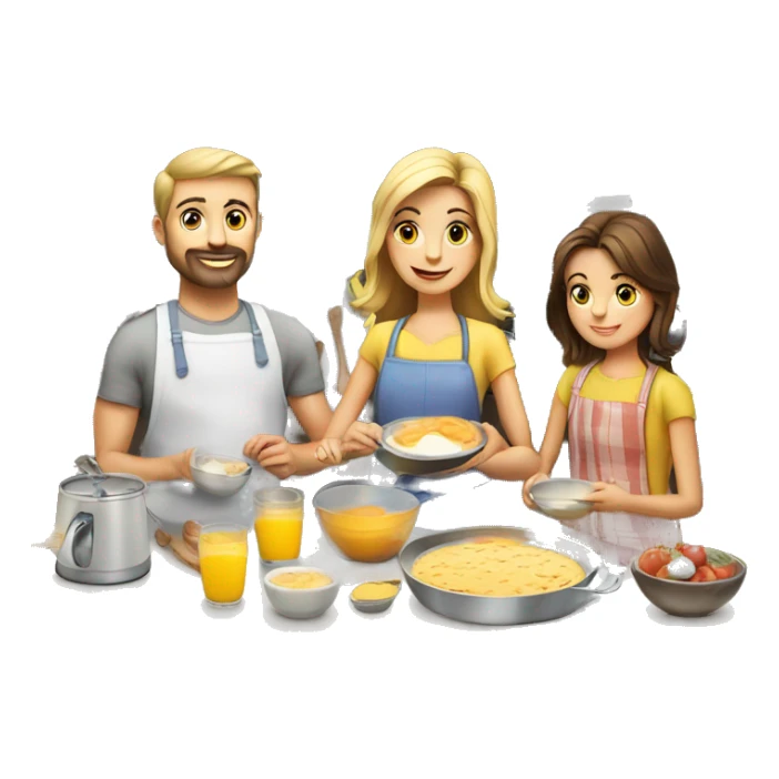 Caucasian family of six 6 preparing breakfast at kitchen  sticker