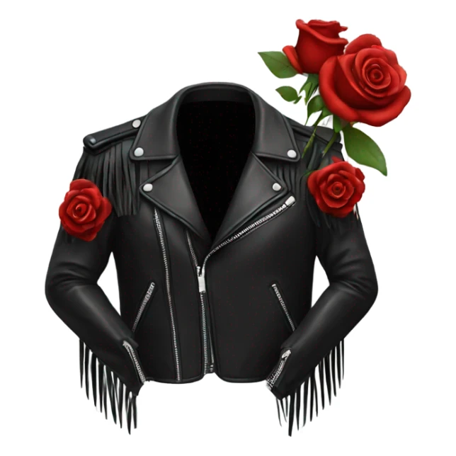 black leather jacket with fringe and red roses on the shoulders  sticker
