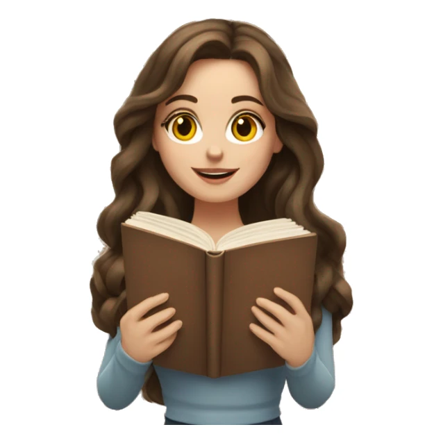 white woman brunette long wavy hair highlights woman while holding large stack of books sticker