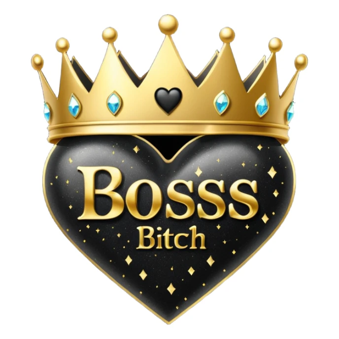 Black Hearts and crowns with glitter and the words boss bitch sticker