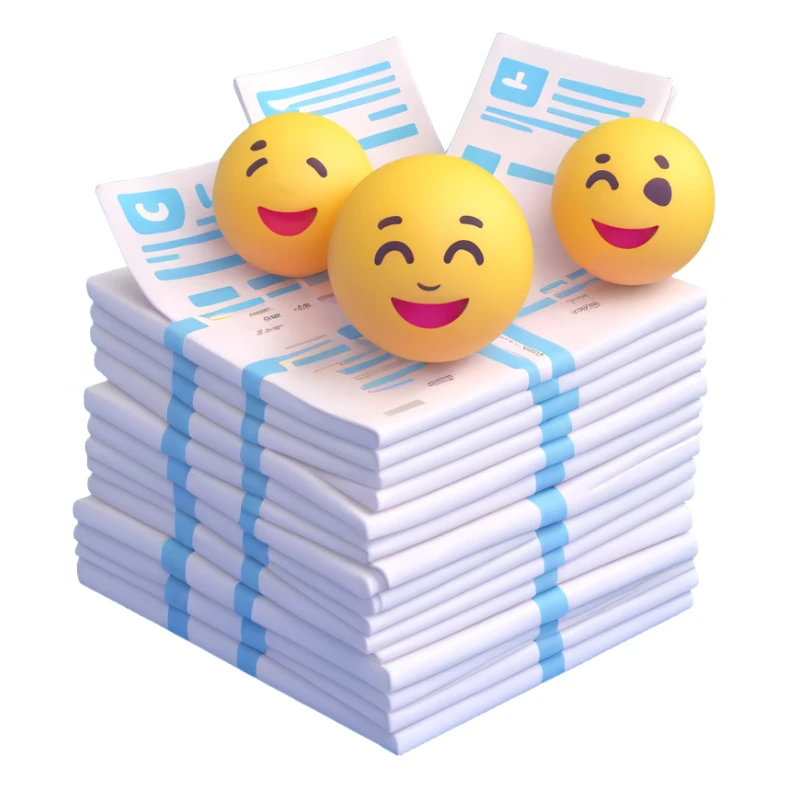 a stack of receipts neatly organized, 3d emoji style sticker