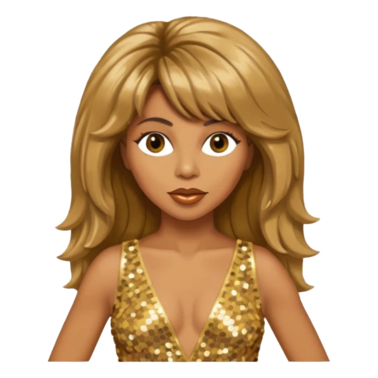 Tina Turner with long light brown hair, gold outfit sticker