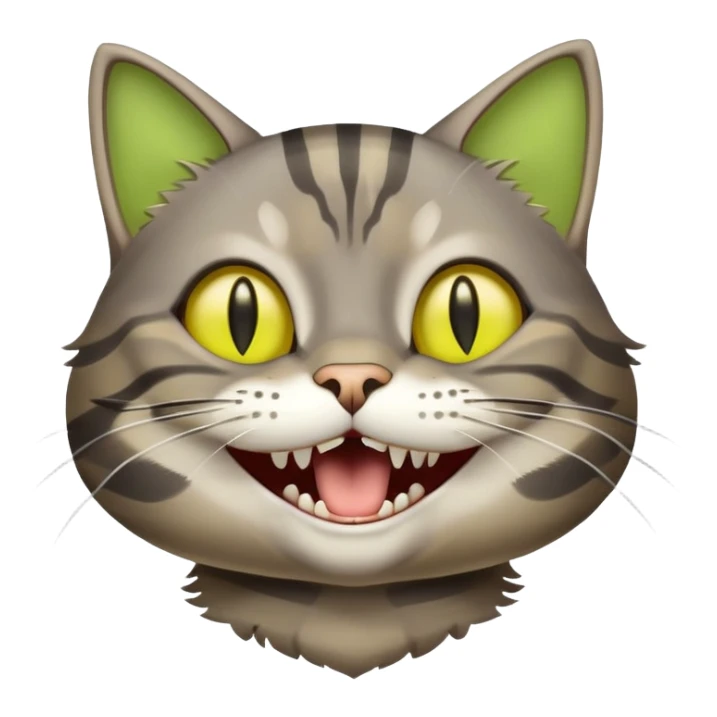 Gray-brown striped cat with yellow-green intelligent eyes, cat laughing  sticker