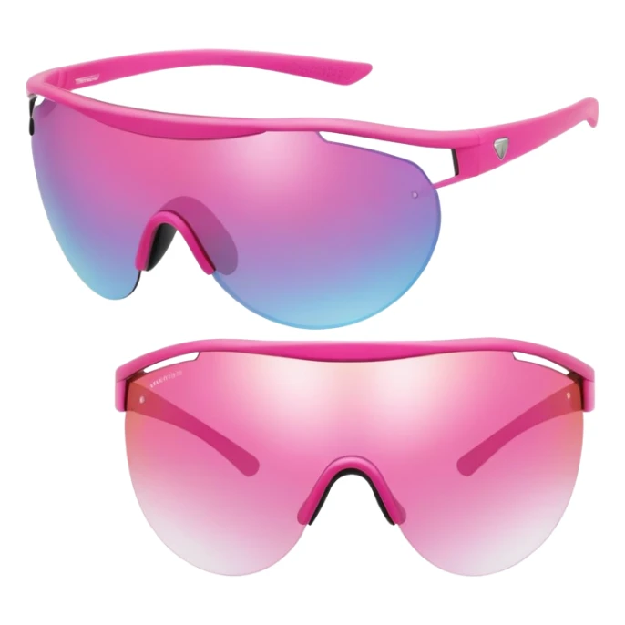 sporty pink shield visor sunglasses with metallic frame, athletic design, pink gradient one-piece lens sticker
