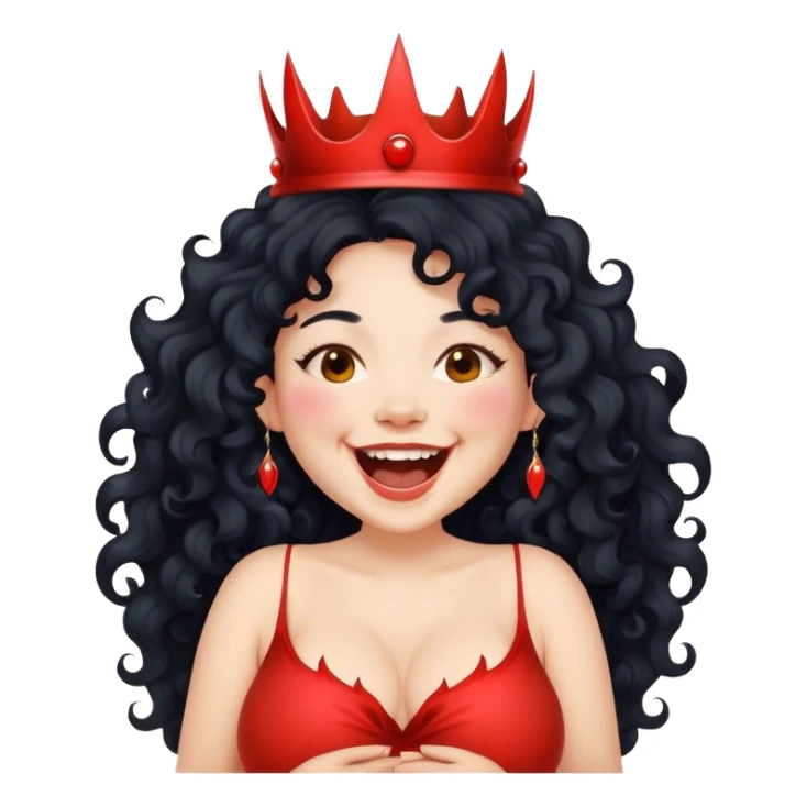 Pregnant fair woman  long black curly hair laughing with devil crown  sticker