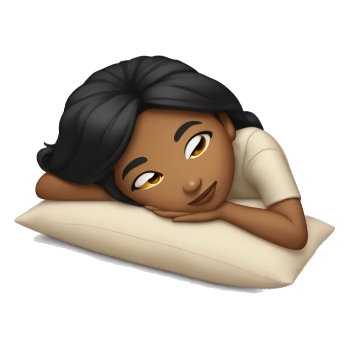 Brown girl with straight black hair laying down on a pillow sticker