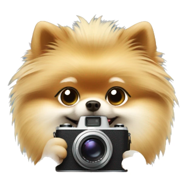 pomeranian taking a photo with a camera sticker
