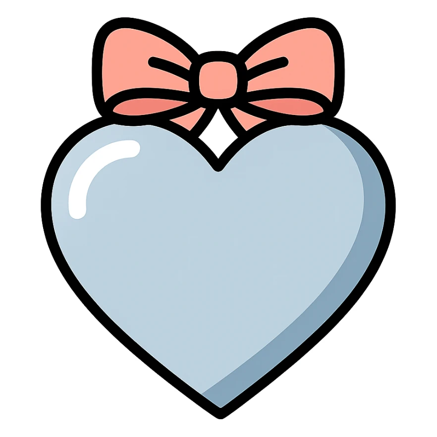 reflective chrome heart with a rose gold bow, icon style sticker