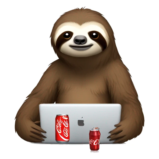 tired sloth with coca cola can and laptop sticker