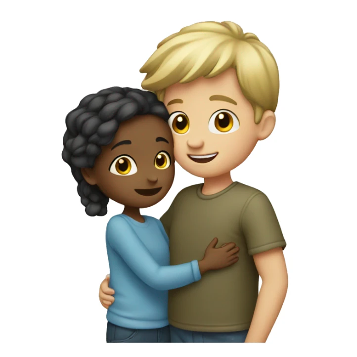Girl and boy hugging white sticker