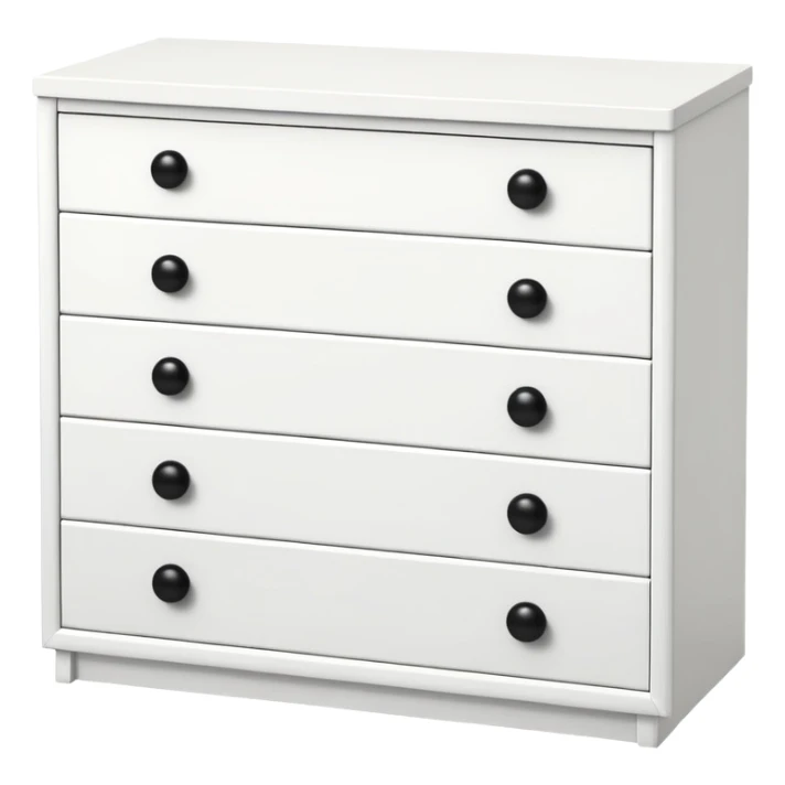 A sleek white 6-drawer on top of the other chest with round black knobs — with minimalist charm. ikea inspire sticker