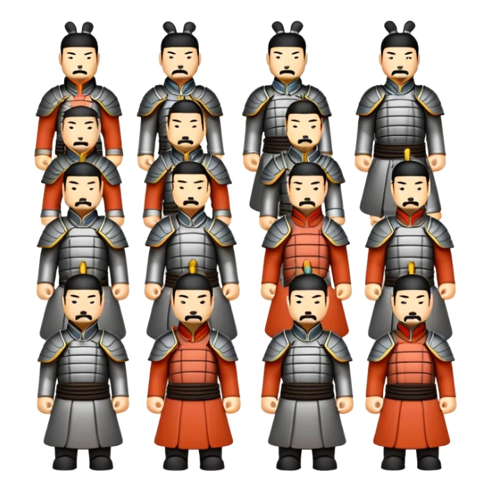Terracotta Army Xi'an, simplified emoji style with bold outlines and bright colors, cartoon style ancient warrior statues sticker