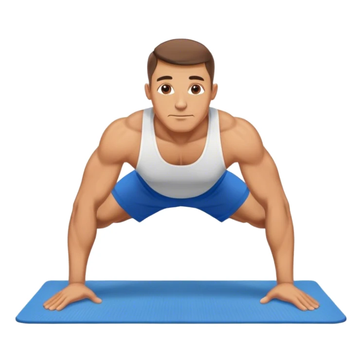 buff man blue shorts doing plank exercise on yoga mat sticker