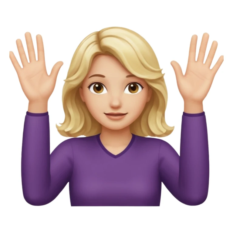Not guilty hands up palms facing forward smirk girl wavy blonde hair  sticker