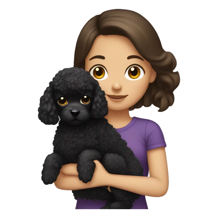 Brunette girl holding black toy poodle  sticker