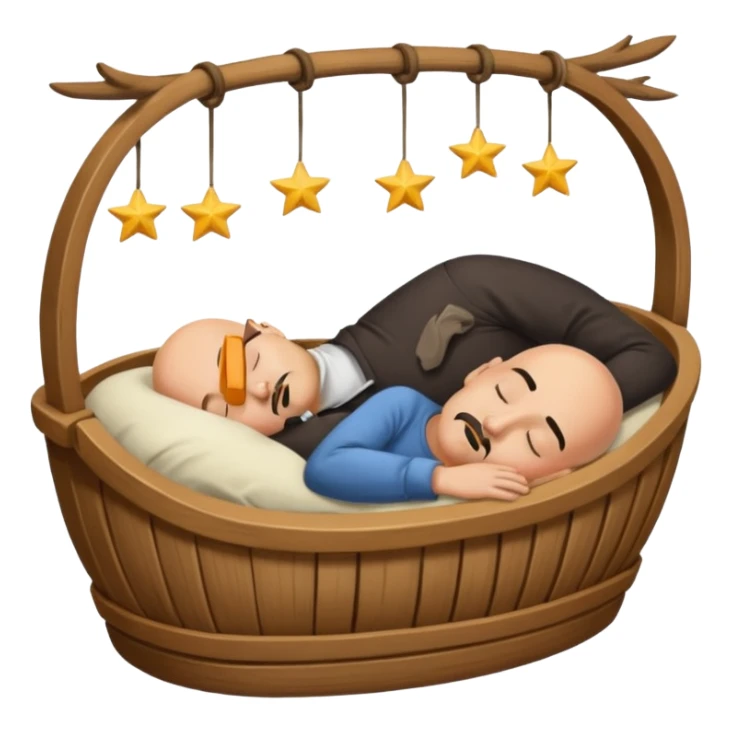 a bald, tan man who has a black goatee sleeping in a cradle sticker