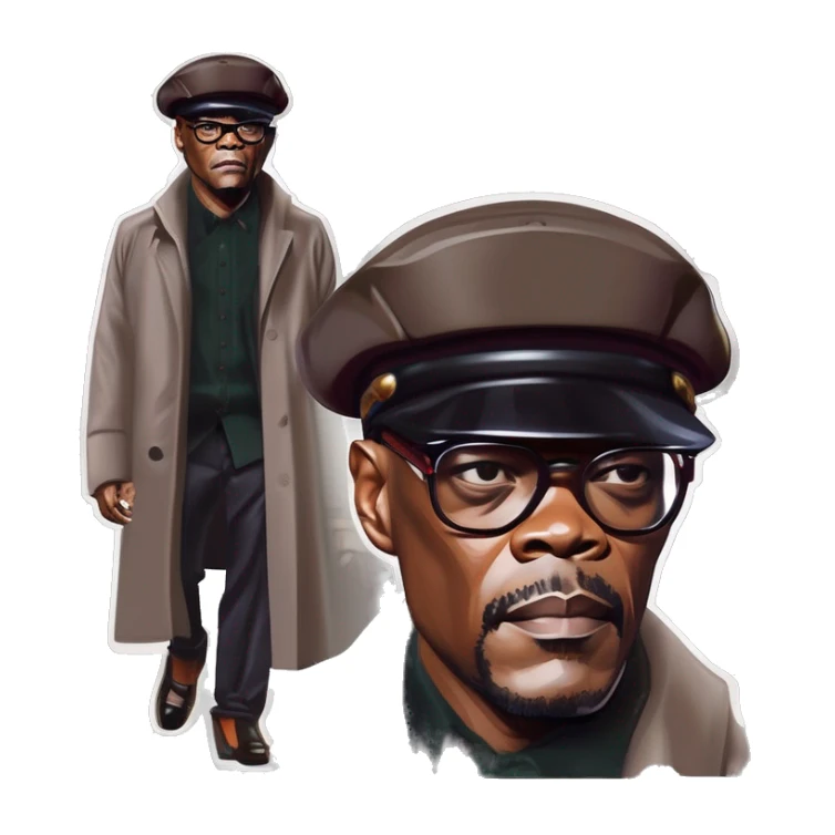 samuel l jackson serious wearing shirt and beret sticker