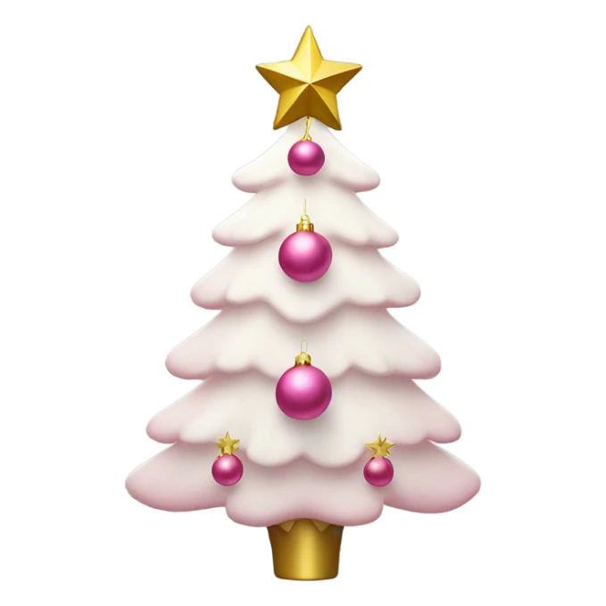 White Christmas tree with pink ornaments and a golden star  sticker