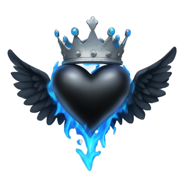 Black colored heart with wings and blue flames and a silver crown sticker