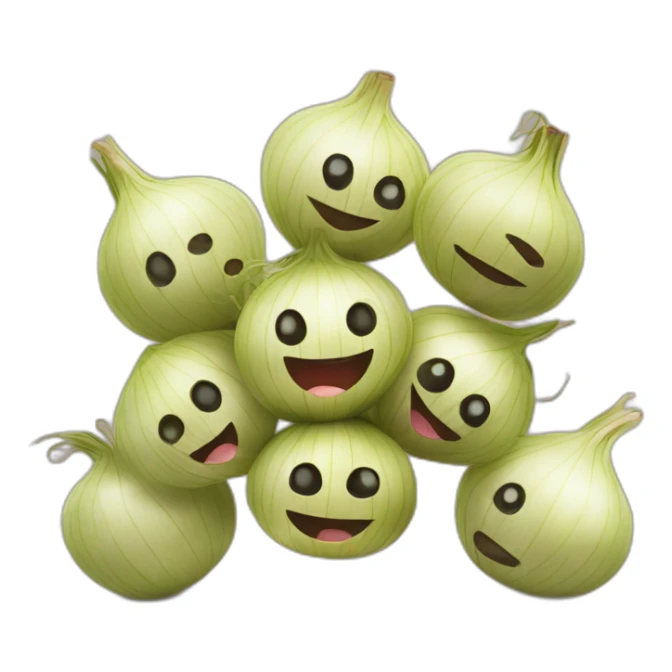 group of kawaii onions doing a catalan castellers sticker