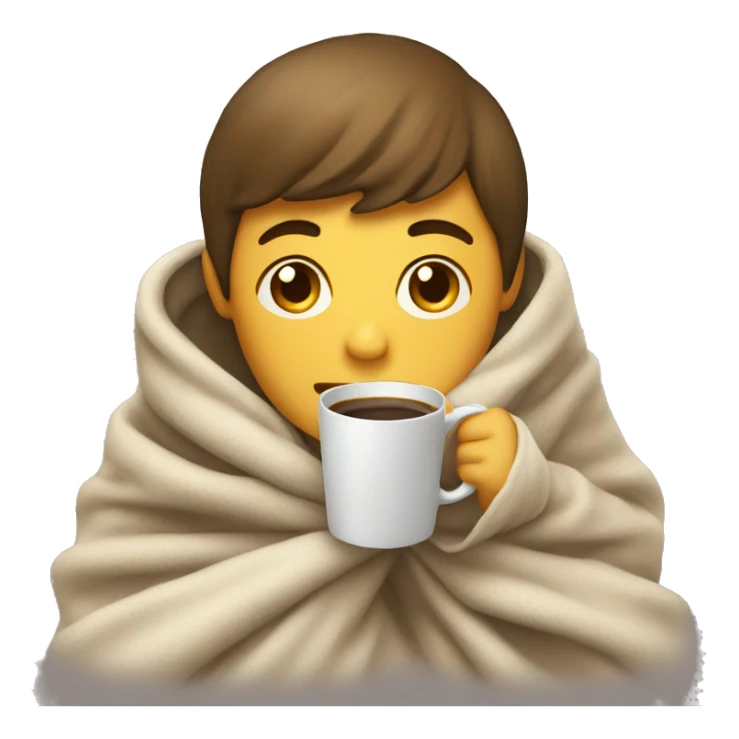 A boy wrapped around in a blanket sipping coffee  sticker