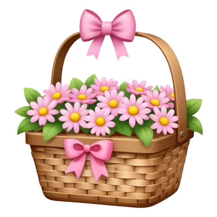 cute picnic basket with pink bow and with ight color flowers inside sticker