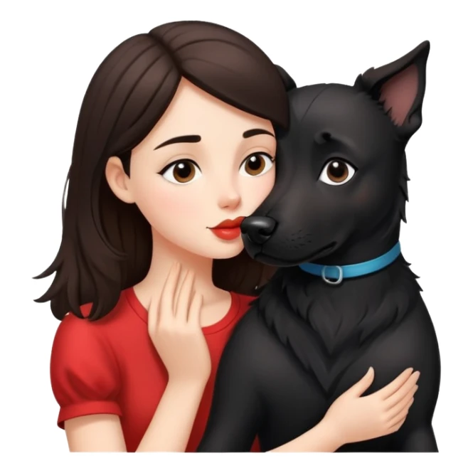 Brunette girl kissing black dog sticker