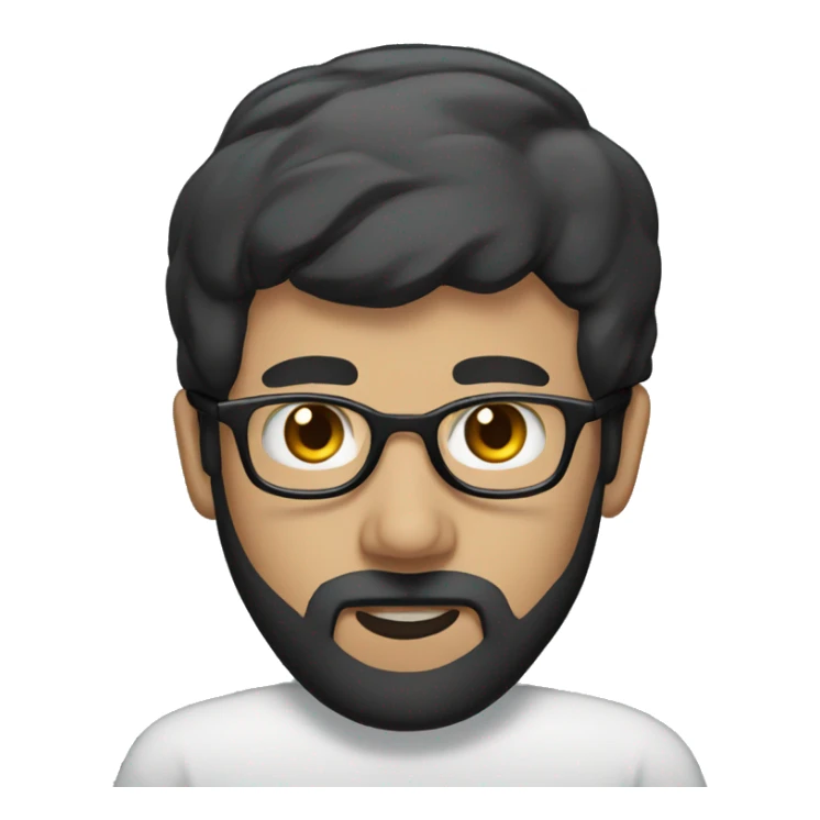 Man, short balding black hair, long black beard, glasses sticker