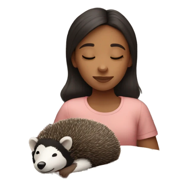 Girl sleeping with an Plush hedgehog and badger sticker