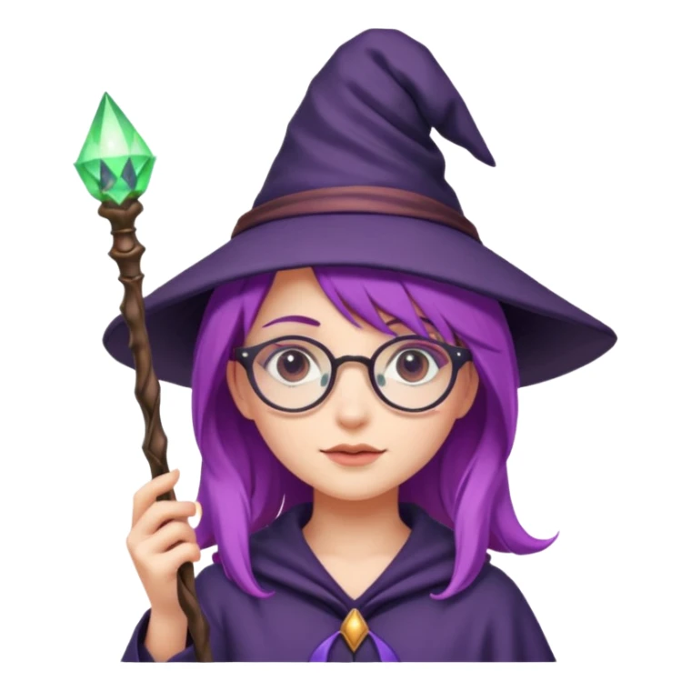 cute purple haired girl with glasses holding a magic wand witch theme sticker