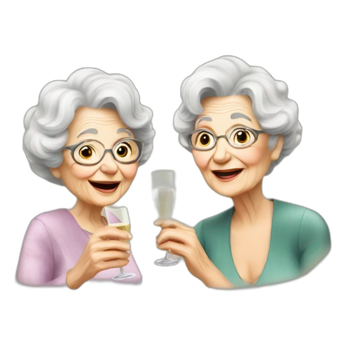 Very old grand ma & daughter drinking champagne sticker