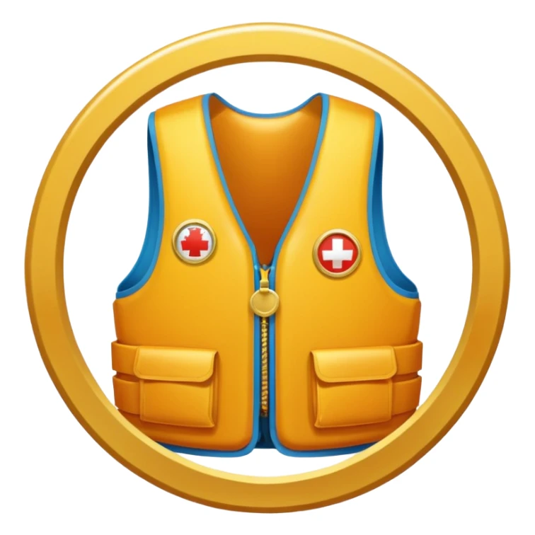 a gold medal with a lifevest engraved on it sticker