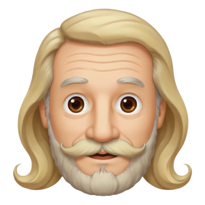 MID/OLD AGE MAN WITH LONG BLOND & bROWN WAVY HAIR; AND BROWN & GREY MOUSTACH AND BEARD, HAPPY EYES, ROSEY CHEEKS sticker