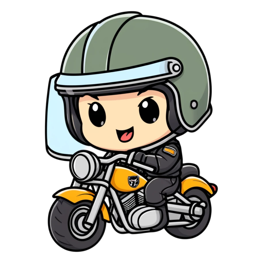 chibi biker with tongue hanging out and hot helmet sticker