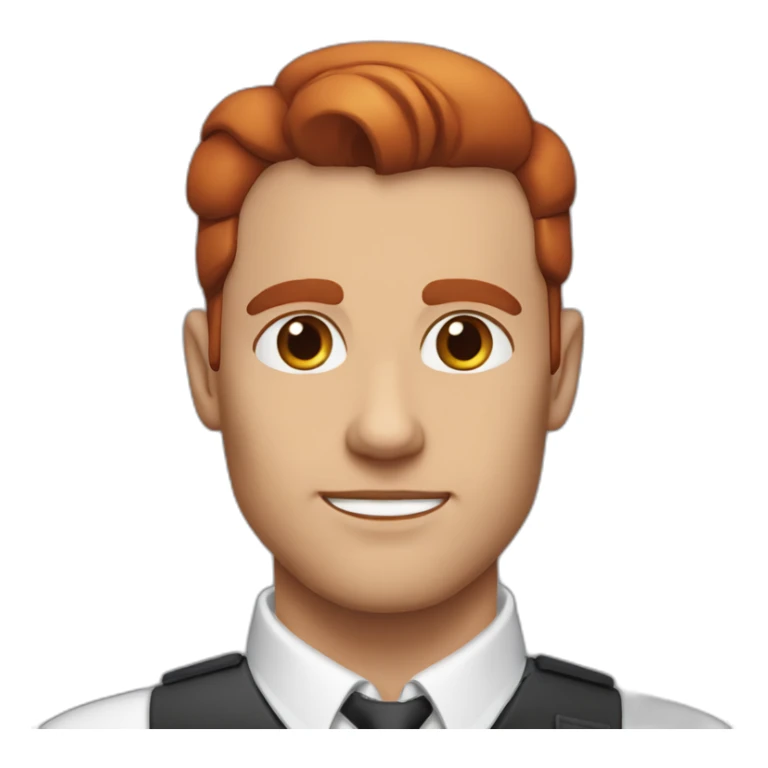 Man Broad face chiselled jaw high cheekbones blue eyes slicked back red hair sticker