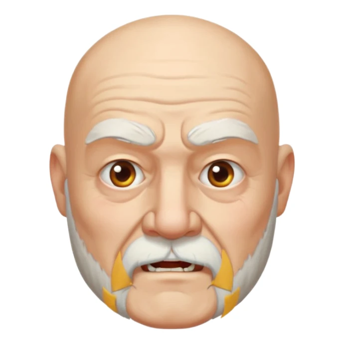 a portrait of aggressive elderly man, bald head, beard sticker