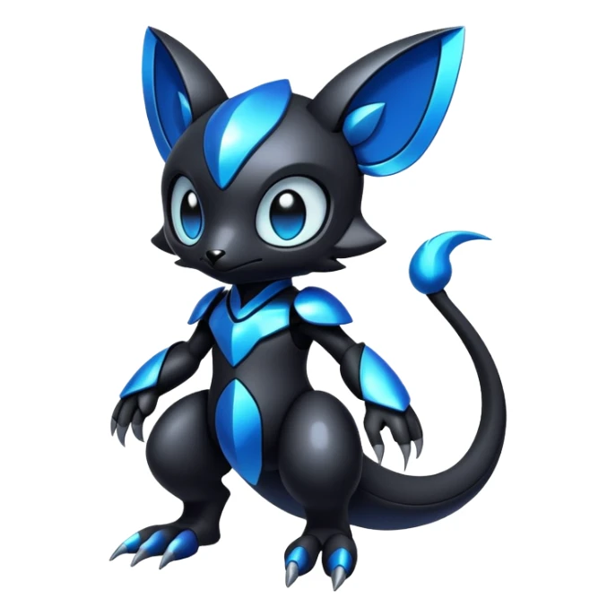 Modern futuristic black dark fakemon-creature with blue accents sticker