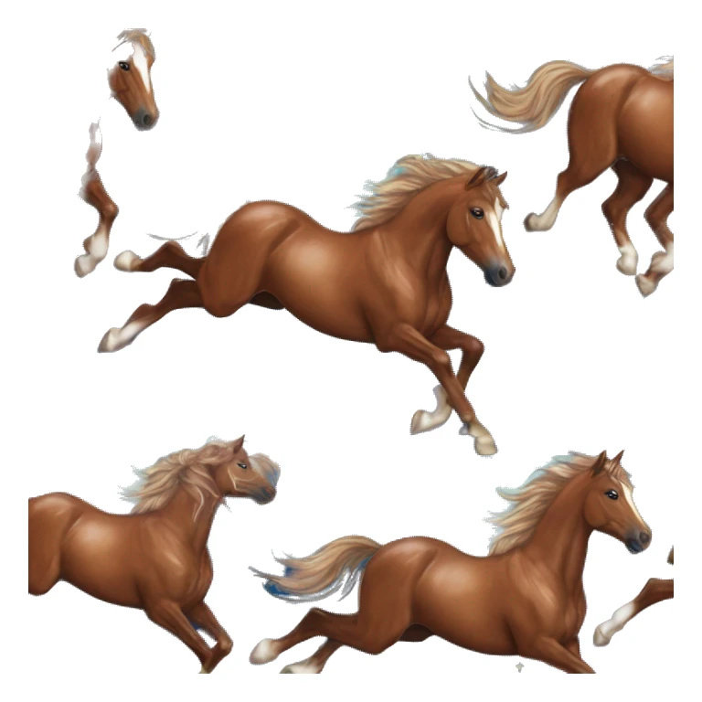 Ethereal glittering iridescent rich chestnut brown brindle blue mane horse galloping through constellations and nebulas, unicorn Pegasus sticker