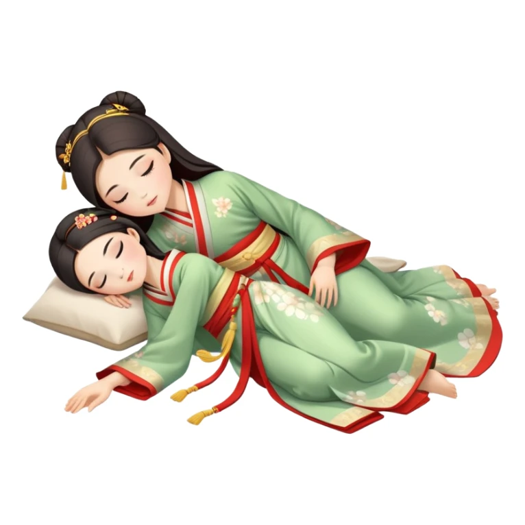 Beautiful girl in Hanfu lying on the ground sleeping sticker