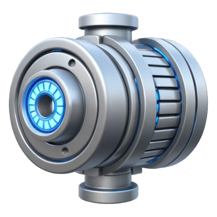 Powerful half-futuristic half-modern gray colored big engine emoji, thick industrial metal body, rotating inner parts, glowing energy core.

 sticker