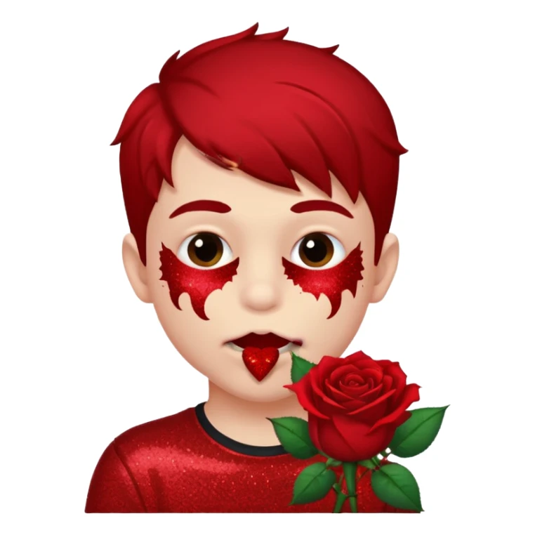 red glitter naughty-looking boy biting a rose in his mouth sticker