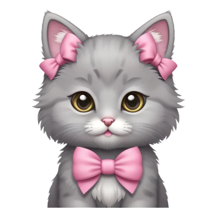 grey kitten wearing pink bow sticker