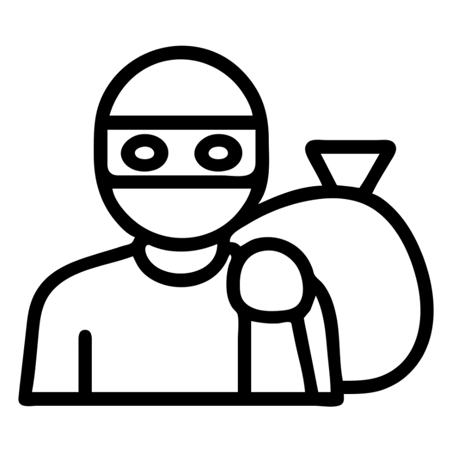 masked burglar with a sack icon, clean lines, minimal color, app icon look sticker