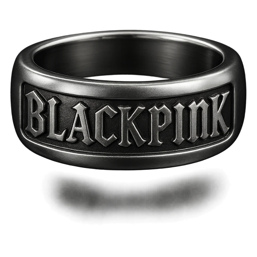 BLACKPINK-inspired gothic ring, no hearts, shiny and elegant, black and pink sticker